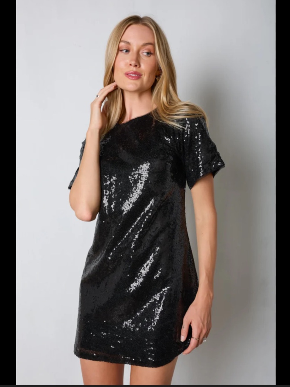 vestique Black Sequin Shift Mini Dress